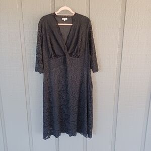 Kiyonna Scalloped Boudoir Lace Dress Size 2X Women Feminine V Neck Stretc Black